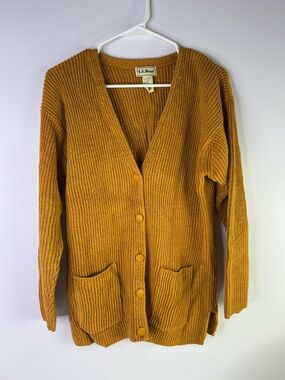 Vintage LL Bean linen cotton mustard button down oversized cardigan sweater M